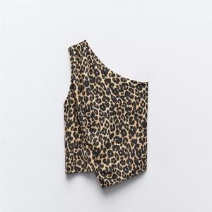 Leopard Matching Set, One-Shoulder Top and Wide Leg Pants